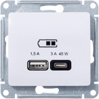 Розетка USB A + тип-C 45W Белый высокоскоростная зарядка ATN000129 (8/48)