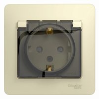 Розетка 1гн с/п с з/к  в сборе, штор. с крыш. IP44 Крем Glossa GSL000248 (10/160)