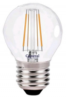 Лампа светодиодная шар P45 E27 7Вт белый свет филамент (нитевидная) прозр. General LOFT