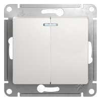 Выключатель 2 кл с/п с подсв Белый Glossa GSL000153 (20/160)