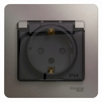 Розетка 1гн с/п с з/к  в сборе, штор. с крыш. IP44 Платина Glossa GSL001248 (10/160)
