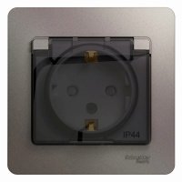 Розетка 1гн с/п с з/к  в сборе, штор. с крыш. IP44 Платина Glossa GSL001248 (10/160)